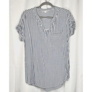 BeachLunchLounge Cuffed Cap Sleeve V-neck Hi Lo Top Small Blue White Stripe